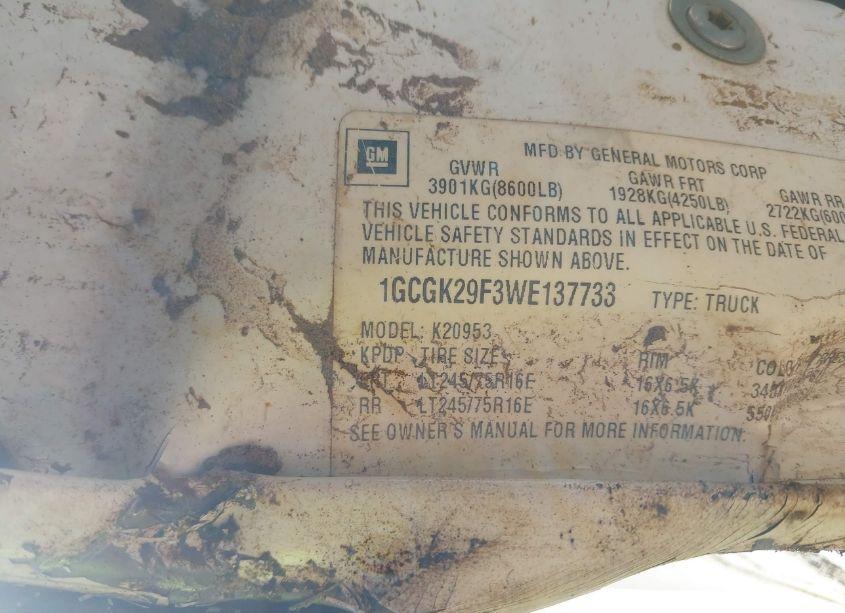 Photo 9 of 1998 Chevrolet K2500 FLEETSIDE (VIN 1GCGK29F3WE137733)