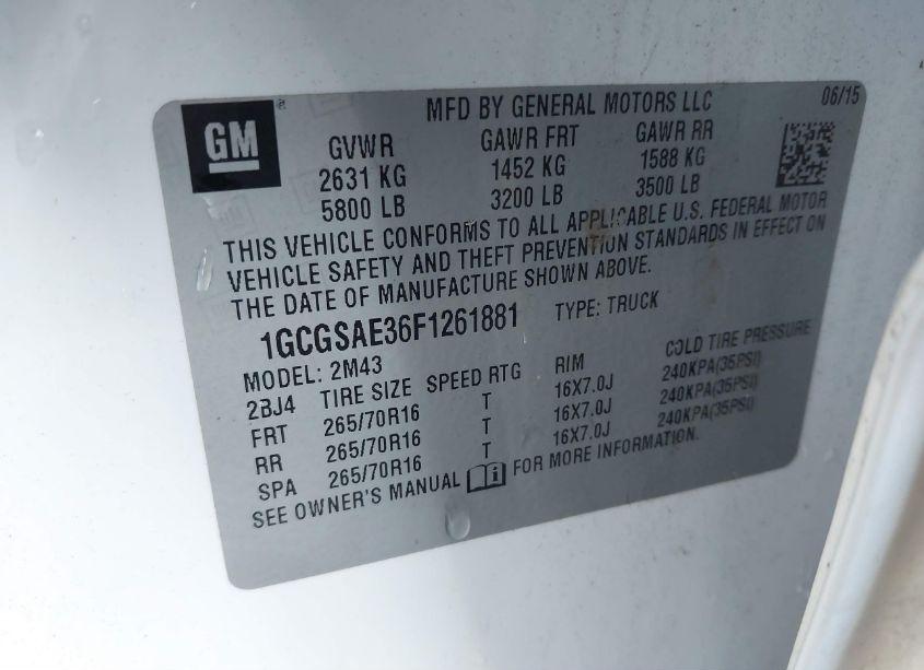 Photo 9 of 2015 Chevrolet Colorado WT (VIN 1GCGSAE36F1261881)