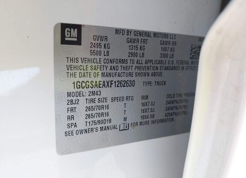 Photo 9 of 2015 Chevrolet Colorado WT (VIN 1GCGSAEAXF1262630)