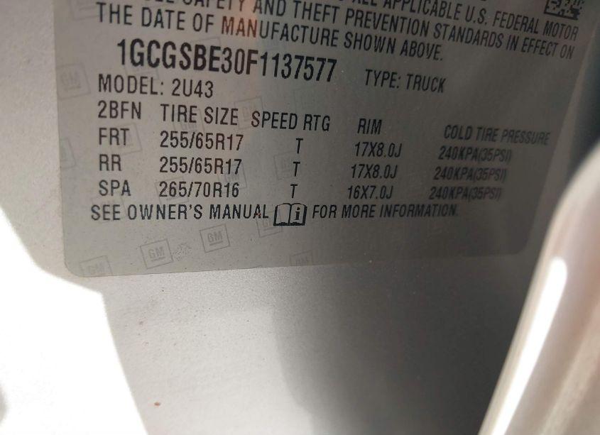 Photo 9 of 2015 Chevrolet Colorado LT (VIN 1GCGSBE30F1137577)