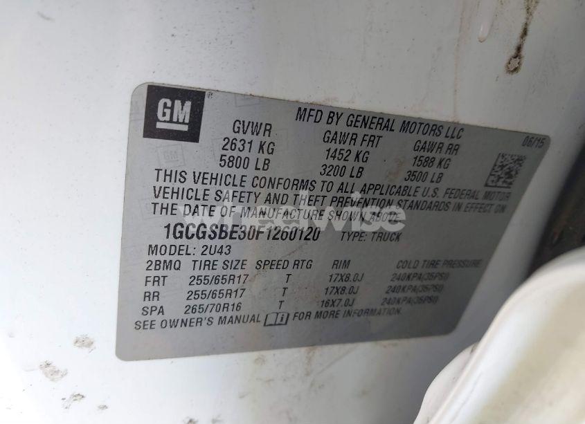 Photo 9 of 2015 Chevrolet Colorado LT (VIN 1GCGSBE30F1260120)