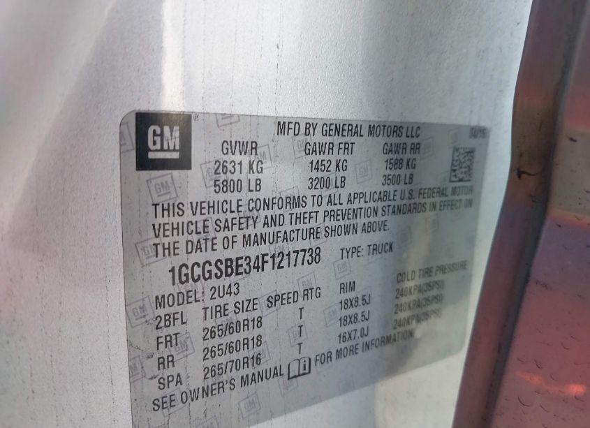 Photo 9 of 2015 Chevrolet Colorado LT (VIN 1GCGSBE34F1217738)