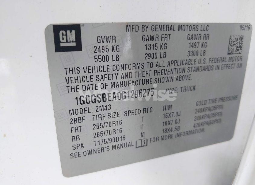 Photo 9 of 2016 Chevrolet Colorado WT (VIN 1GCGSBEA0G1296275)