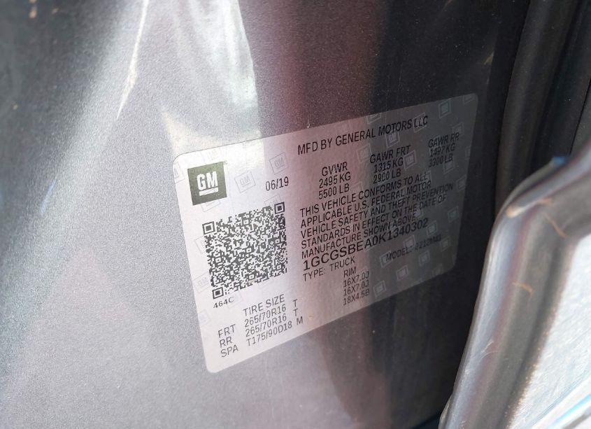 Photo 9 of 2019 Chevrolet Colorado WT (VIN 1GCGSBEA0K1340302)