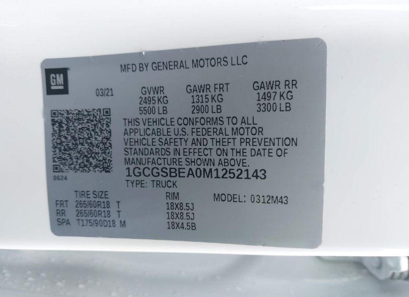 Photo 9 of 2021 Chevrolet Colorado 2WD SHORT BOX WT (VIN 1GCGSBEA0M1252143)