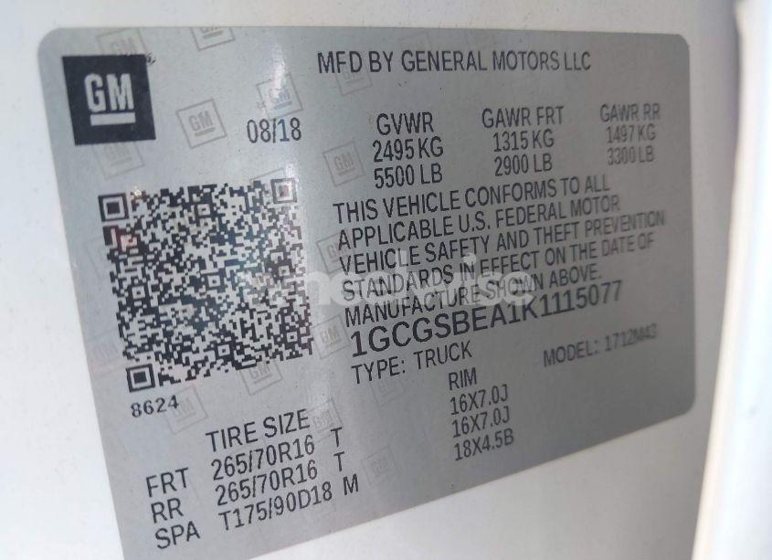 Photo 9 of 2019 Chevrolet Colorado WT (VIN 1GCGSBEA1K1115077)