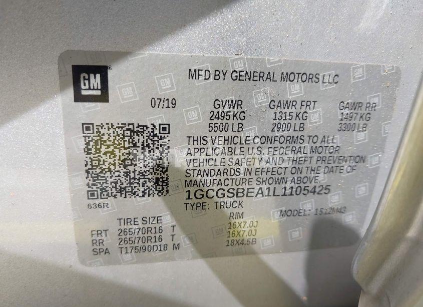 Photo 9 of 2020 Chevrolet Colorado 2WD SHORT BOX WT (VIN 1GCGSBEA1L1105425)