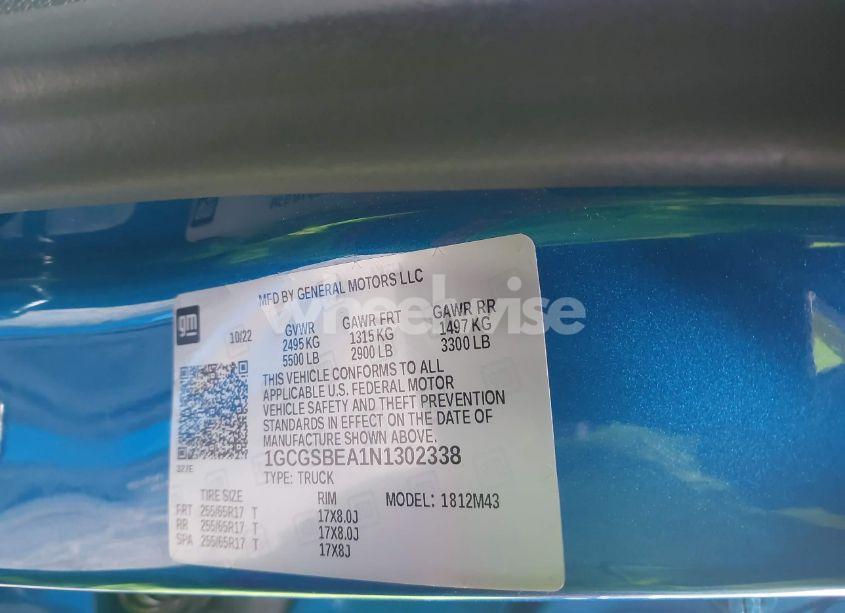 Photo 9 of 2022 Chevrolet Colorado 2WD SHORT BOX WT (VIN 1GCGSBEA1N1302338)