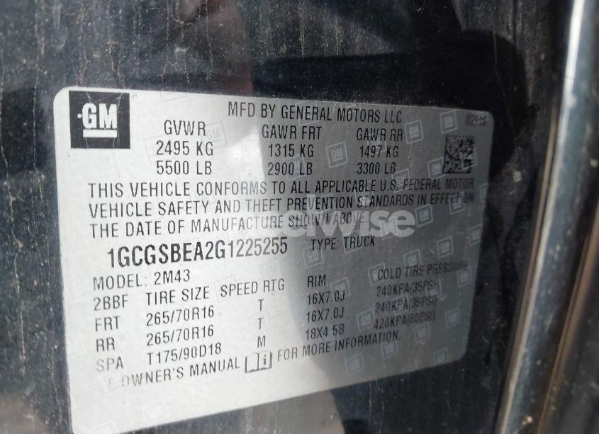 Photo 9 of 2016 Chevrolet Colorado WT (VIN 1GCGSBEA2G1225255)