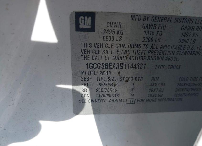 Photo 9 of 2016 Chevrolet Colorado WT (VIN 1GCGSBEA3G1144331)