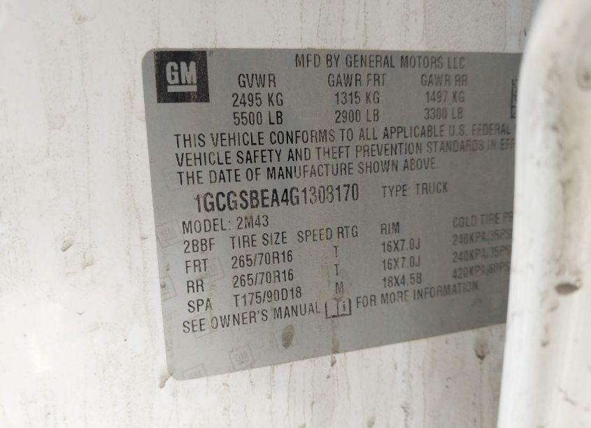 Photo 9 of 2016 Chevrolet Colorado WT (VIN 1GCGSBEA4G1308170)