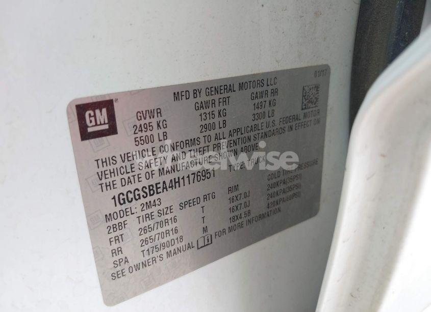 Photo 9 of 2017 Chevrolet Colorado WT (VIN 1GCGSBEA4H1176951)