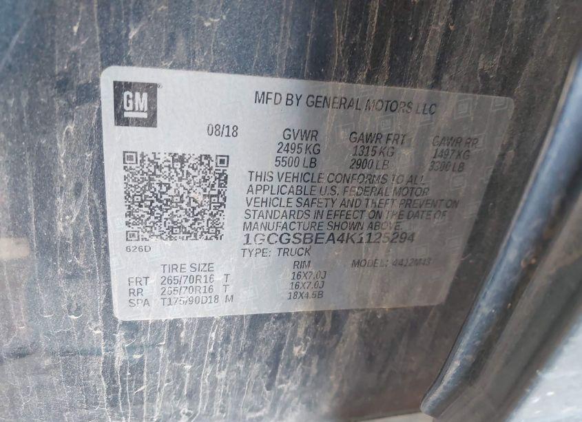 Photo 9 of 2019 Chevrolet Colorado WT (VIN 1GCGSBEA4K1125294)