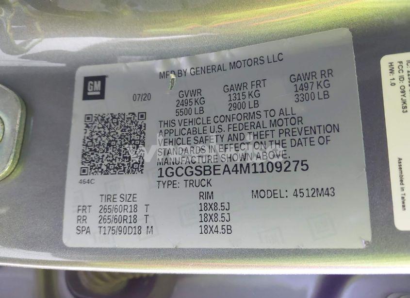 Photo 9 of 2021 Chevrolet Colorado (VIN 1GCGSBEA4M1109275)