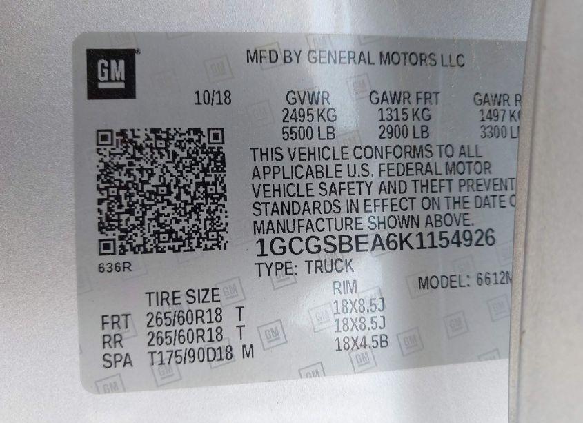 Photo 9 of 2019 Chevrolet Colorado WT (VIN 1GCGSBEA6K1154926)