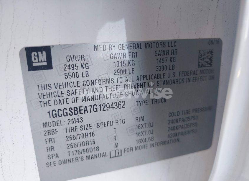 Photo 9 of 2016 Chevrolet Colorado WT (VIN 1GCGSBEA7G1294362)