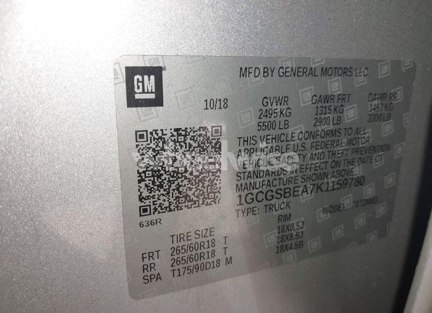 Photo 9 of 2019 Chevrolet Colorado WT (VIN 1GCGSBEA7K1159780)