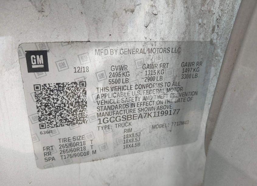 Photo 9 of 2019 Chevrolet Colorado WT (VIN 1GCGSBEA7K1199177)