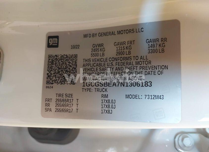 Photo 9 of 2022 Chevrolet Colorado 2WD SHORT BOX WT (VIN 1GCGSBEA7N1306183)