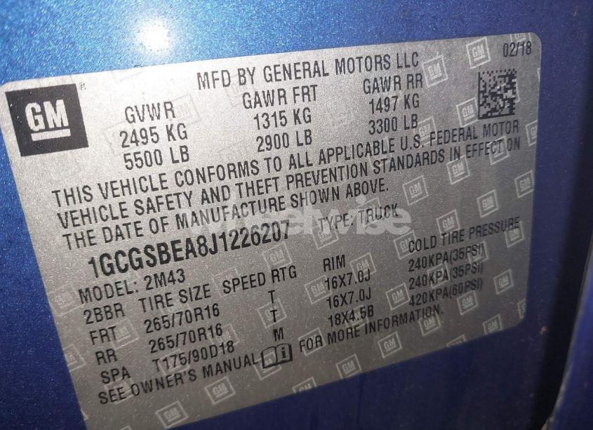 Photo 9 of 2018 Chevrolet Colorado WT (VIN 1GCGSBEA8J1226207)