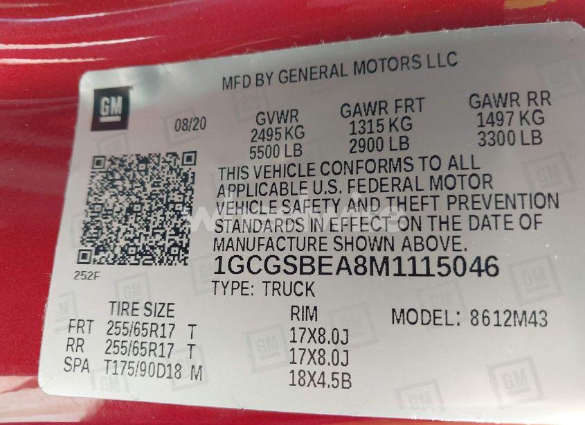 Photo 9 of 2021 Chevrolet Colorado 2WD SHORT BOX WT (VIN 1GCGSBEA8M1115046)