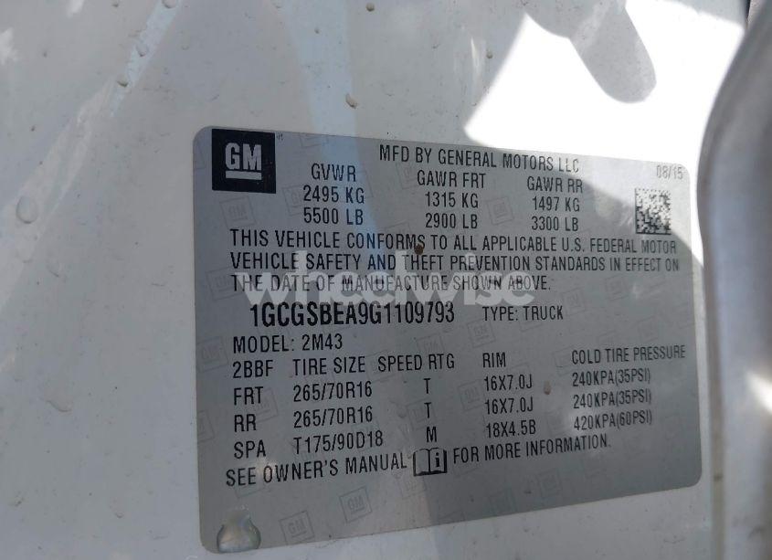 Photo 9 of 2016 Chevrolet Colorado WT (VIN 1GCGSBEA9G1109793)