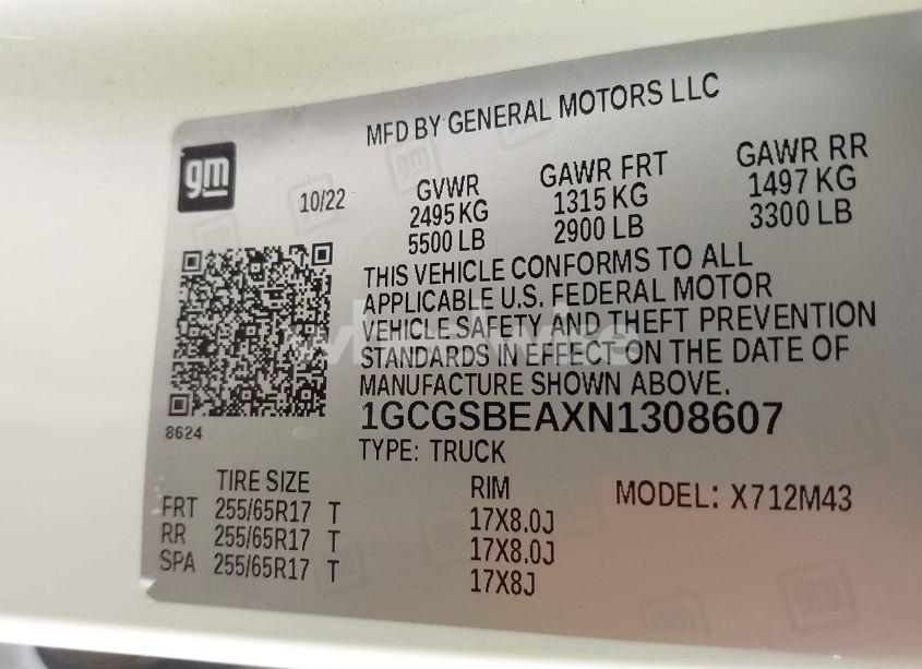 Photo 9 of 2022 Chevrolet Colorado 2WD SHORT BOX WT (VIN 1GCGSBEAXN1308607)