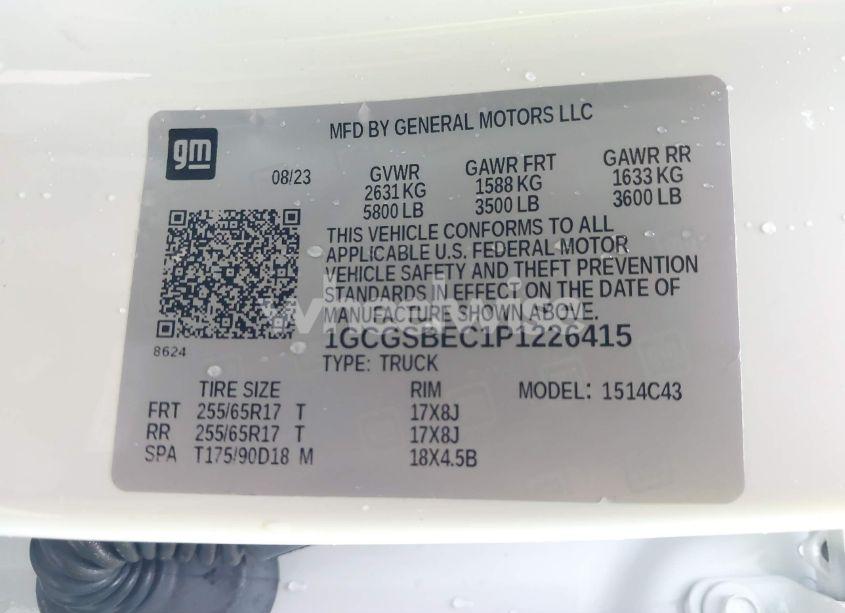 Photo 9 of 2023 Chevrolet Colorado 2WD SHORT BOX WT (VIN 1GCGSBEC1P1226415)