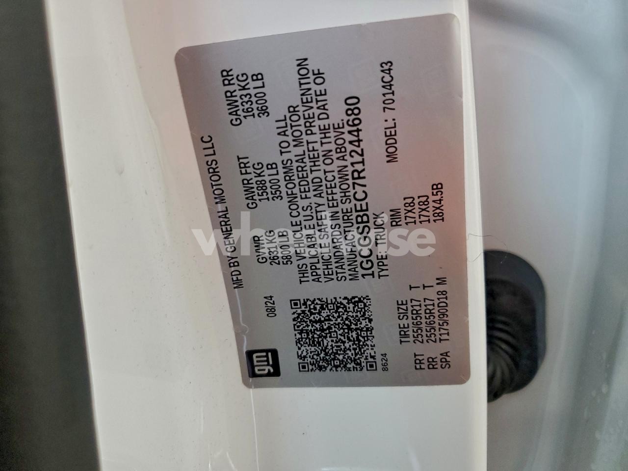 Photo 13 of 2024 CHEVROLET COLORADO (VIN 1GCGSBEC7R1244680)