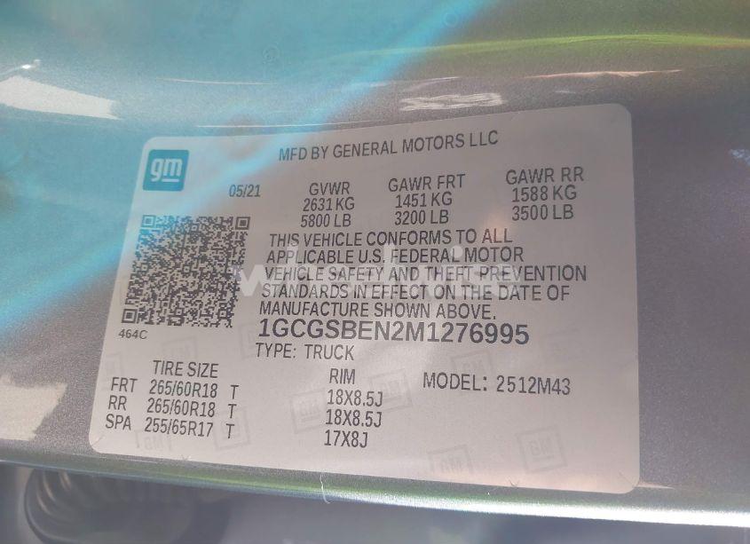 Photo 9 of 2021 Chevrolet Colorado 2WD SHORT BOX WT (VIN 1GCGSBEN2M1276995)
