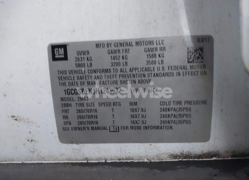 Photo 9 of 2017 Chevrolet Colorado WT (VIN 1GCGSBEN3H1243932)