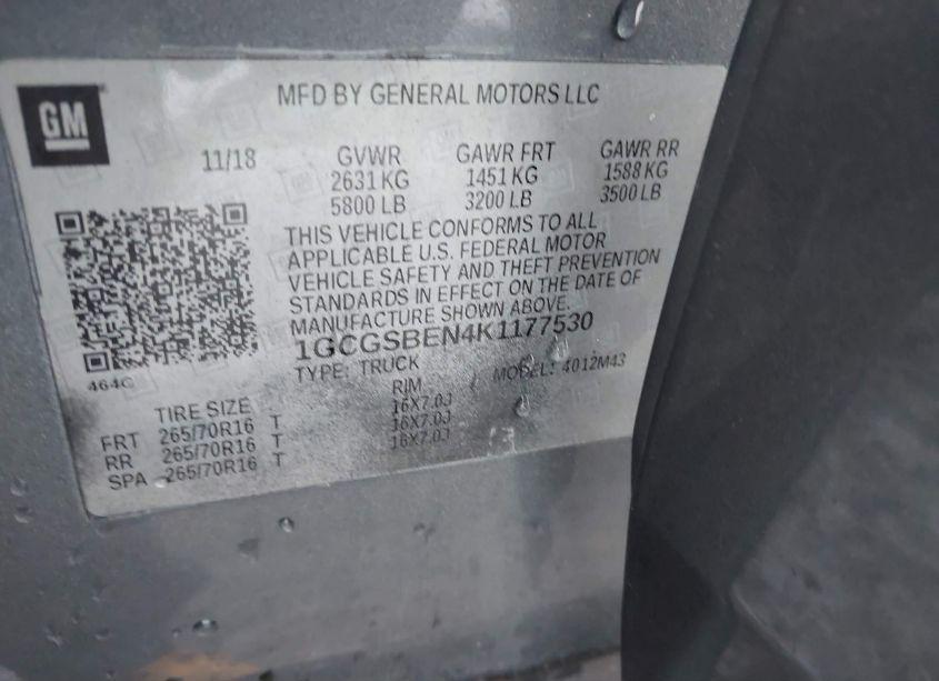 Photo 9 of 2019 Chevrolet Colorado WT (VIN 1GCGSBEN4K1177530)