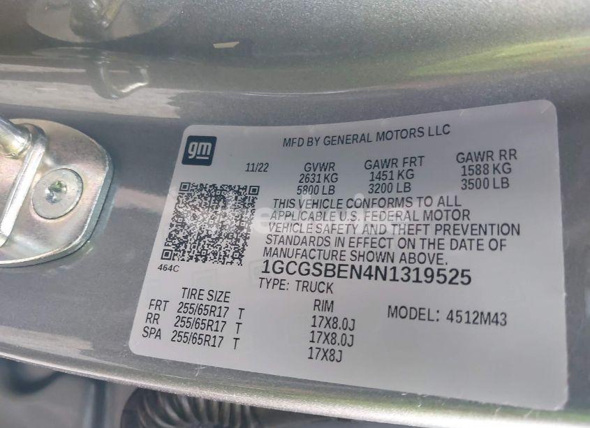 Photo 9 of 2022 Chevrolet Colorado 2WD SHORT BOX WT (VIN 1GCGSBEN4N1319525)