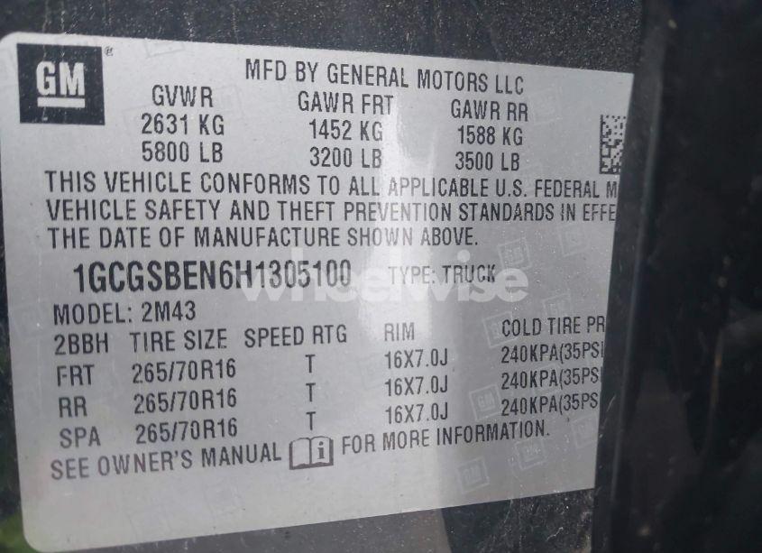 Photo 9 of 2017 Chevrolet Colorado WT (VIN 1GCGSBEN6H1305100)