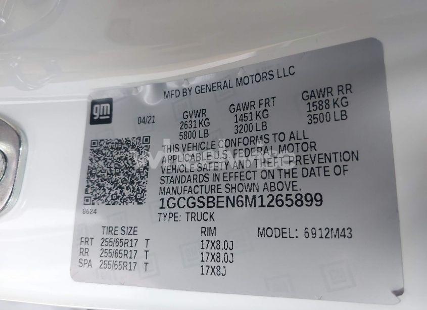 Photo 9 of 2021 Chevrolet Colorado 2WD SHORT BOX WT (VIN 1GCGSBEN6M1265899)