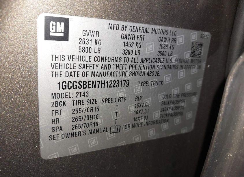 Photo 9 of 2017 Chevrolet Colorado WT (VIN 1GCGSBEN7H1223179)