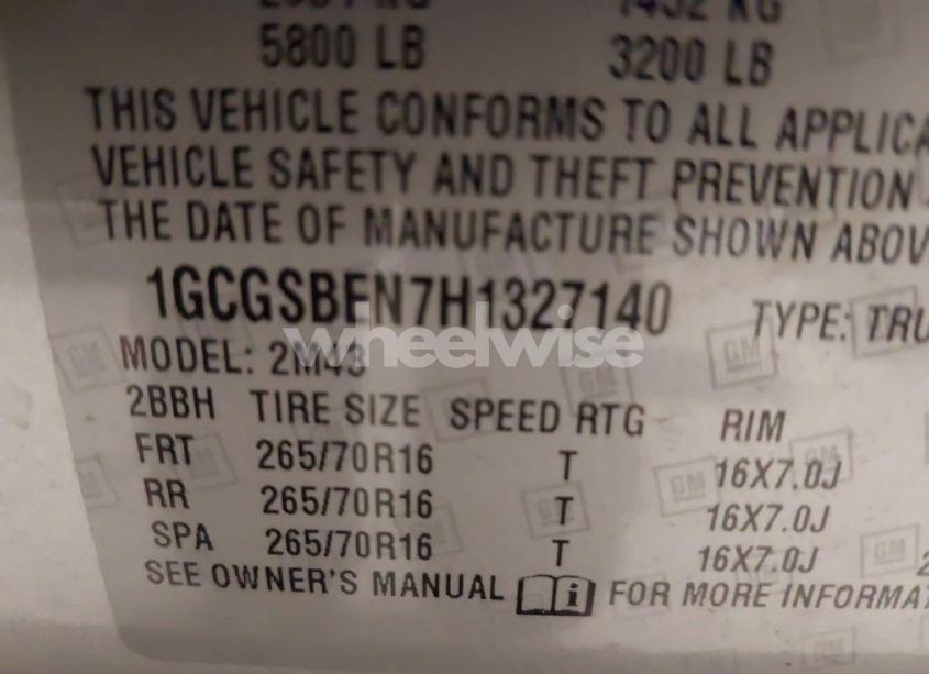 Photo 9 of 2017 Chevrolet Colorado WT (VIN 1GCGSBEN7H1327140)