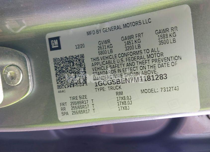 Photo 9 of 2021 Chevrolet Colorado 2WD LONG BOX WT (VIN 1GCGSBEN7M1181283)