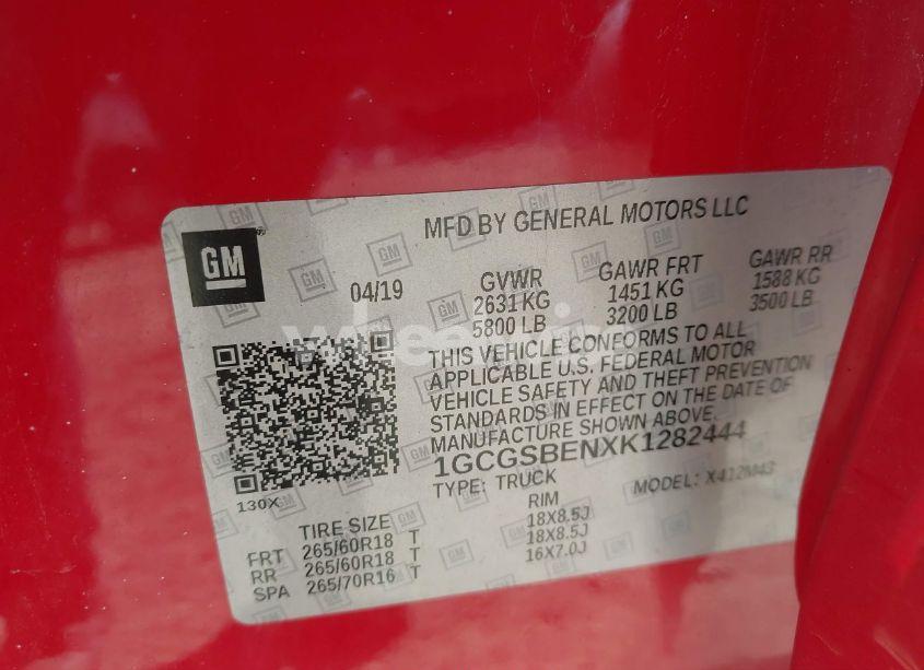 Photo 9 of 2019 Chevrolet Colorado (VIN 1GCGSBENXK1282444)