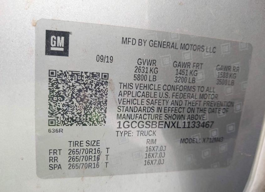 Photo 9 of 2020 Chevrolet Colorado 2WD SHORT BOX WT (VIN 1GCGSBENXL1133467)