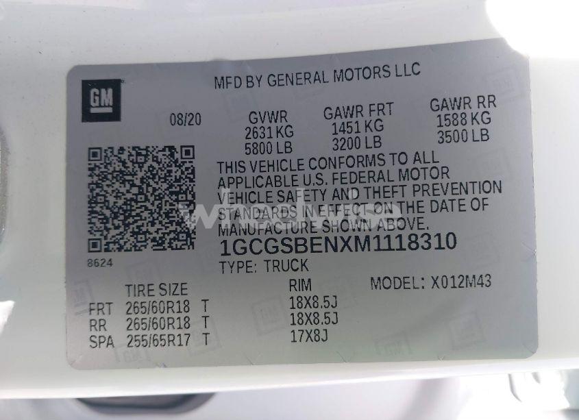 Photo 9 of 2021 Chevrolet Colorado 2WD SHORT BOX WT (VIN 1GCGSBENXM1118310)