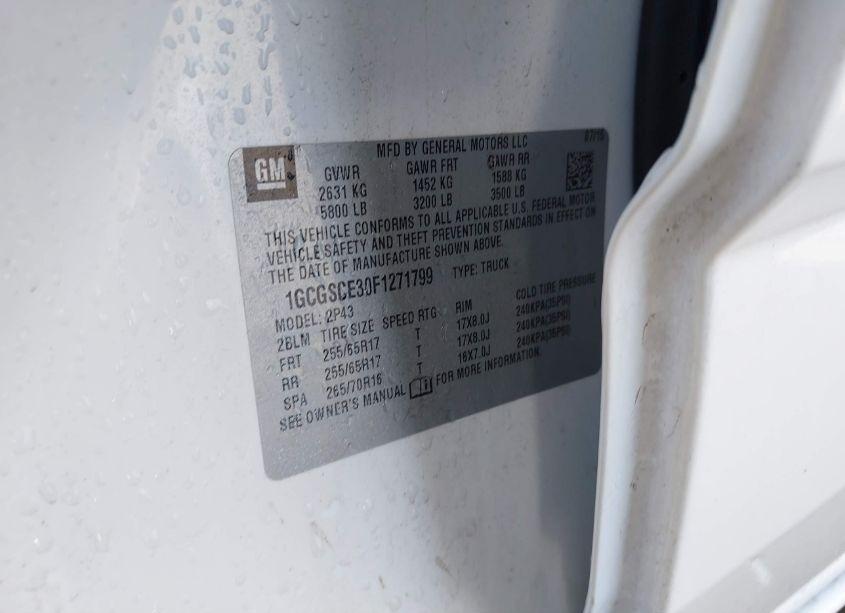 Photo 9 of 2015 Chevrolet Colorado Z71 (VIN 1GCGSCE30F1271799)