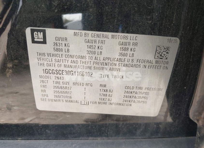 Photo 9 of 2016 Chevrolet Colorado LT (VIN 1GCGSCE30G1166102)