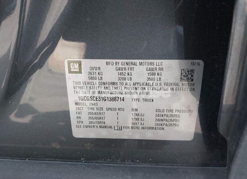 Photo 9 of 2016 Chevrolet Colorado LT (VIN 1GCGSCE31G1388714)