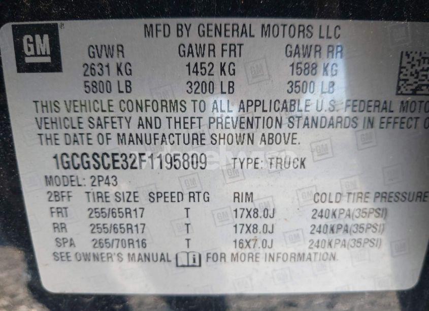 Photo 9 of 2015 Chevrolet Colorado Z71 (VIN 1GCGSCE32F1195809)