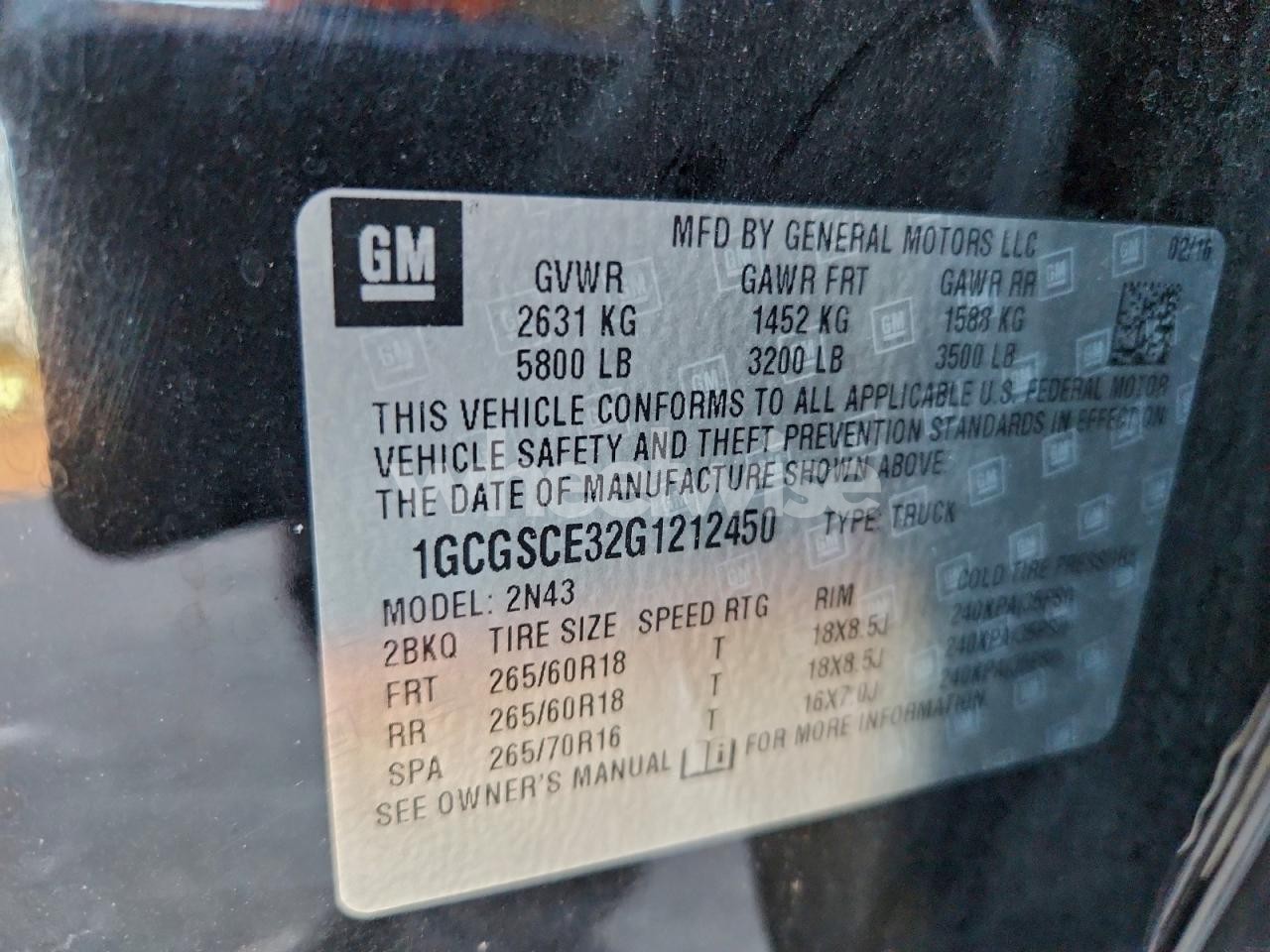 Photo 12 of 2016 CHEVROLET COLORADO LT (VIN 1GCGSCE32G1212450)