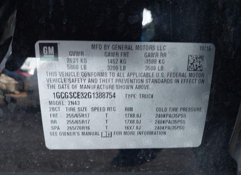 Photo 9 of 2016 Chevrolet Colorado LT (VIN 1GCGSCE32G1388754)