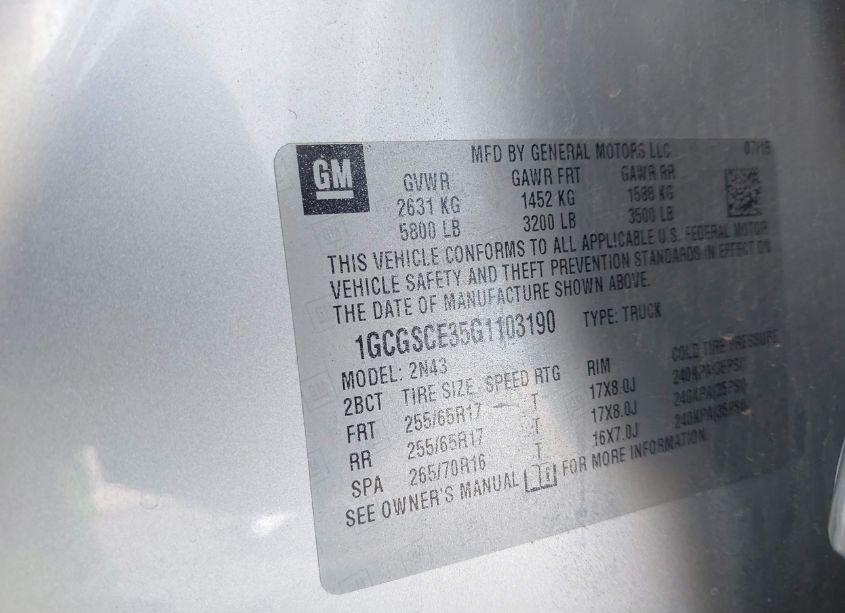 Photo 9 of 2016 Chevrolet Colorado LT (VIN 1GCGSCE35G1103190)