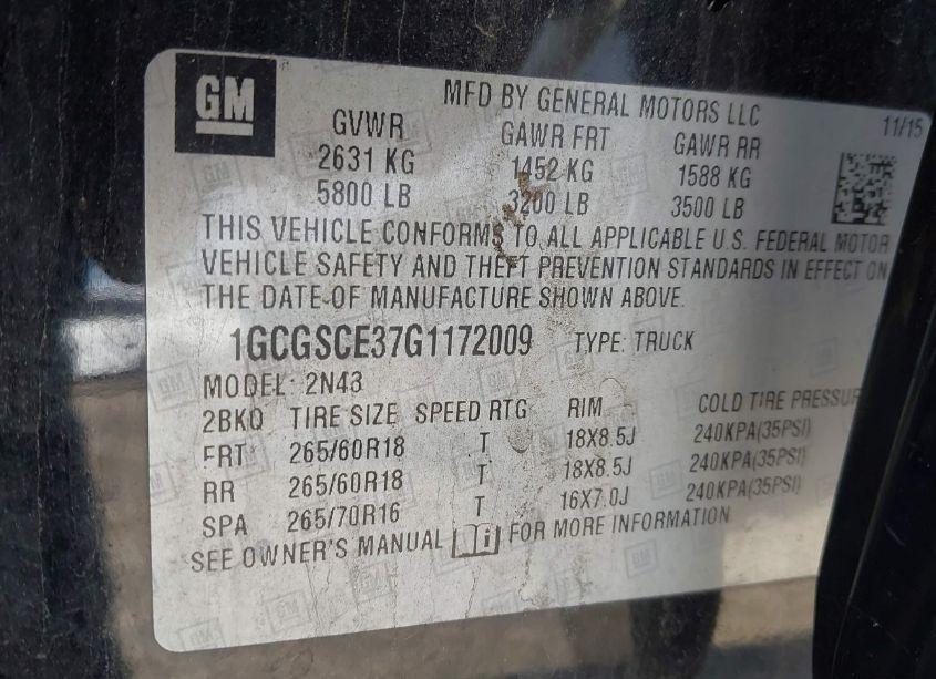 Photo 9 of 2016 Chevrolet Colorado LT (VIN 1GCGSCE37G1172009)