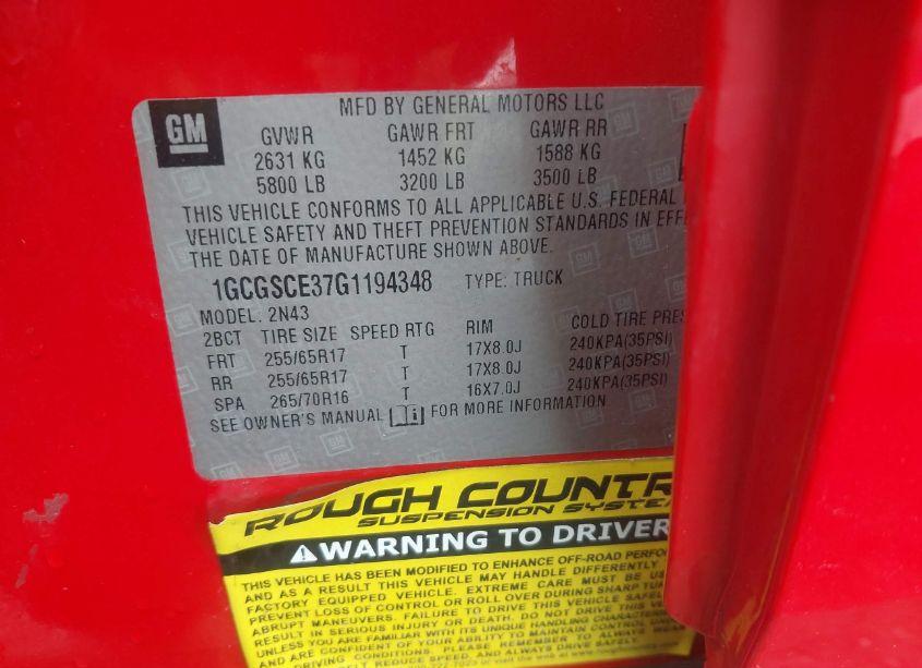 Photo 9 of 2016 Chevrolet Colorado LT (VIN 1GCGSCE37G1194348)